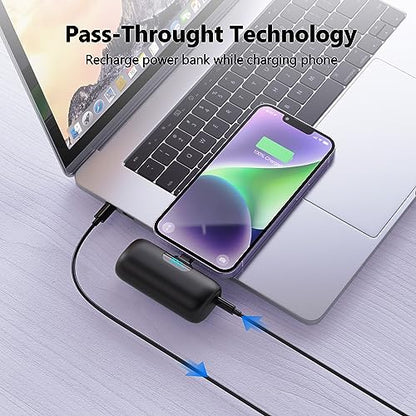 Feob [2 Pack] Mini Portable Charger 5000mAh for iPhone 14,Ultra-Compact 15W PD Fast Charging Power Bank,LCD Display Cute Battery Pack Backup Charger for iPhone 14/14 Pro Max/13/13 Pro/12/XR/8/7/6 etc - color: A-Black+White