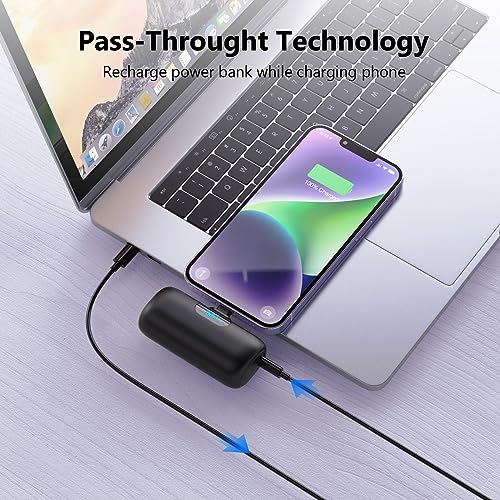 Feob [2 Pack] Mini Portable Charger 5000mAh for iPhone 14,Ultra-Compact 15W PD Fast Charging Power Bank,LCD Display Cute Battery Pack Backup Charger for iPhone 14/14 Pro Max/13/13 Pro/12/XR/8/7/6 etc - color: A-Black+White