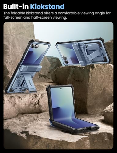 i-Blason for Samsung Galaxy Z Flip 7 Case with Stand & Belt-Clip, Blue | Built-in Screen Protector, Hinge Protection, Belt-Clip, KickStand, Full-Body Protection, Military - color: Tilt