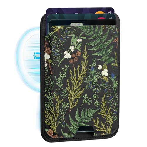 uCOLOR Upgraded Magnetic Cell Phone Wallet Card Holder-Compatible with MagSafe for iPhone 17/16/ 15/14/13/12 Series, Leather Magsafe Wallet for Back of Phone (Ferns) - color: Ferns