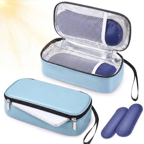 Phone Cooler Bag for Beach, Portable Phone Cooling Pouch with 2 Reusable Ice Packs, Keeps Cool in Extreme Heat for Car Pool Hiking, Extends Battery Life, Fits All Smartphones(Blue,PU) - color: Blue
