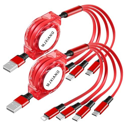 MJXIANG Retractable Multi Charging Cable 4 in 1, 3.3Ft 3A Fast Charger Cord