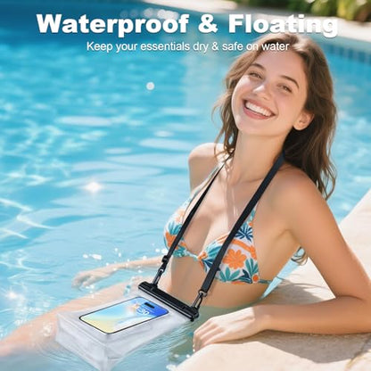 2 Pack Large Waterproof Phone Pouch, Waterproof Phone Case for iPhone 16 15 14 13 Pro Max Galaxy S25 S24 All Devices, IPX8 Double Sealing, Floating Water Proof Bag for Beach Water Park - color: Black+White
