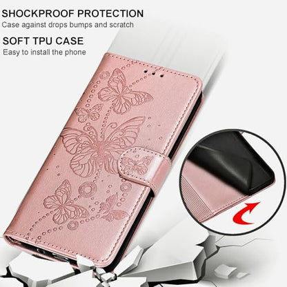 for iPhone 13/14 Wallet case, Rose Gold-Butterfly | 3 Card Holders, Kickstand, Shockproof TPU Shell, PU Leather, Magnetic Closure, Protective Flip Folio Cover, Women - color: 6