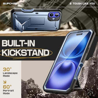 SUPCASE for iPhone 16 Case with Screen Protector & Kickstand, Blue - color: Tilt