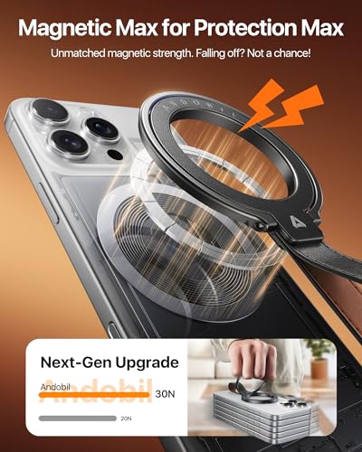 andobil 2026 Premium Leather Magnetic Phone Grip Holder for MagSafe, Stable - color: dark black