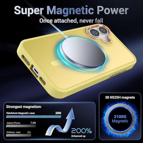 Newfuture Magnetic for iPhone 16 Case Matte Shockproof, Yellow | Military Drop Protection, Slim Matte Anti-Fingerprint, Compatible with Magsafe, Camera Guard, Translucent Protective Cover - color: Yellow, size: iPhone 16 6.1 inch