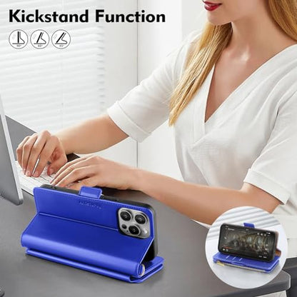 Antsturdy for iPhone 14 Pro Phone Wallet Case Women,Purple Blue | RFID Blocking,with Credit Card Holder Slots,PU Leather Purse,Zipper Pocket,Wrist Strap Kickstand,Flip Folio Cover for Men - color: Purple Blue
