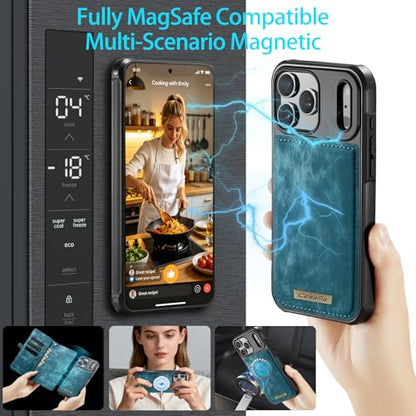 Compatible with iPhone 17 Pro Wallet Case with Magsafe,Blue | Magnetic Detachable Case,Card Holder,Zipper Pocket,Strap Wristlet, Soft Leather Drop-Proof Phone Case for iPhone 17 Pro 6.3" - color: (Detachable and Magsafe)-Blue, size: iPhone 17 Pro 6.3 Inch