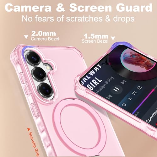 Compatible with Samsung Galaxy S26 Plus Case 6.7'' Cute Wavy Frame with Magnetic Stand [Compatible with Mag-Safe] Military-Grade Translucent Phone Case for S26 Plus, Pink - color: Pink, size: Samsung Galaxy S26 Plus