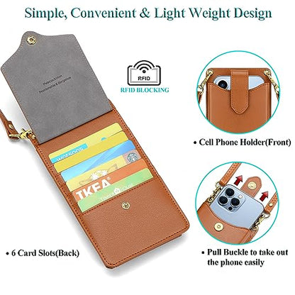 Peacocktion Small Crossbody Cell Phone Purse for Women, Lightweight Mini Small Crossbody Bags for Women with Card Slots - color: 03-brown