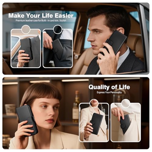 Magnetic 2 in 1 Detachable Compatible with Magsafe iPhone 14 Genuine Wallet Case with Card Holder,Women Men Real Leather Flip RFID Blocking Credit Card Slots Stand Phone Cover,Black - color: Black, size: iPhone 14 - 6.1"