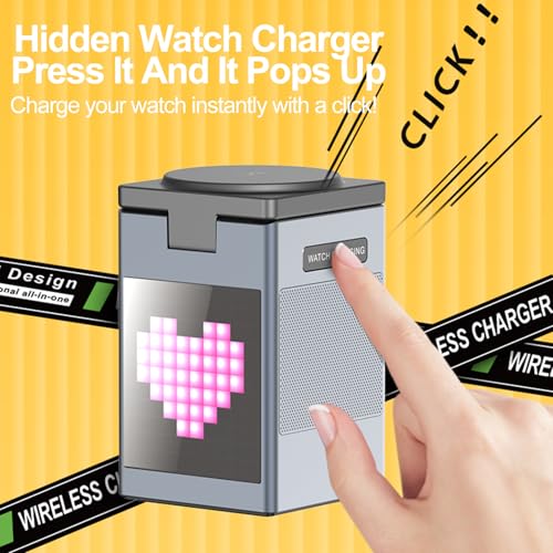 6 in 1 Foldable Magnetic Wireless Charging Station, 15W Fast Charging Dock for Phone, Earbuds, and Watch, Travel Friendly Wireless Charger Stand with LED Clock