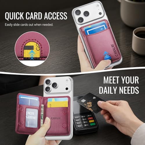 for MagSafe Wallet, Magnetic Phone Wallet RFID Blocking, 6 Cards Holder with Cash Slot,Compatible with Magsafe Phones and Cases for iPhone 17/16/15/14/13/12Pro/Max/Plus - color: wine red