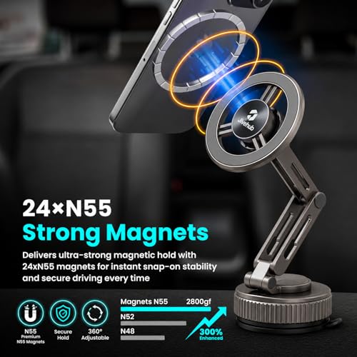 Silver Long Phone Holder for Car, N55 Magnetic - color: sliver