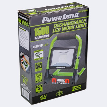 POWERSMITH Rechargeable LED Work Light 1500 Lumen Foldable Magnetic Stand, USB Port for Charging Mobile Devices, All Metal Construction PWLR015FM - size: 1500 Lumens
