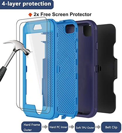 for iPhone SE 2020 Case, iPhone 8 Case, iPhone 7 Case with Belt Clip Holster, 2X Screen Protector, Heavy Duty Military Grade Rugged Shockproof Protective Cover for iPhone 7/8/SE 2nd (Blue) - color: Blue