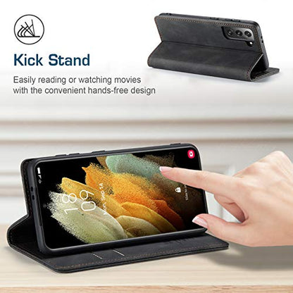japezop Samsung Galaxy S21 5G Wallet Case with [RFID Blocking],Card Holder Kickstand Magnetic,Soft Leather Flip Case for Galaxy S21 5G 6.2 Inch(Black) - color: Black, size: S21 5G 6.2"