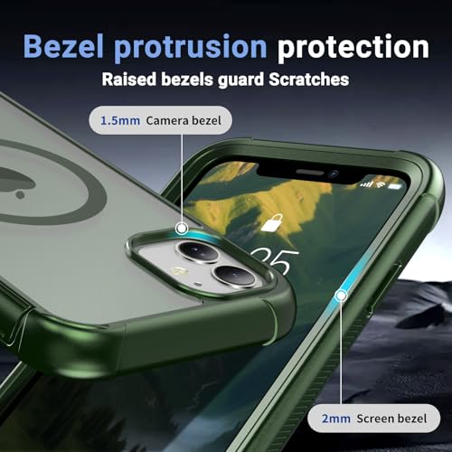 jaroco Magnetic for iPhone 11 Case Heavy Duty Protection Army Green | Compatible with MagSafe,Military Grade Drop Protection,Translucent Matte,Non-Slip,Shockproof 2-Layer Durable Bumper Case - color: Army Green, size: iPhone 11