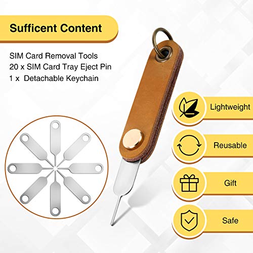Weewooday 20 Pcs Sim Card Removal Tool Universal Sim Card Pin Card Tray Eject Pin Ejector Tool with 1 Detachable Keychain Charm for Smart Phones and Tablets