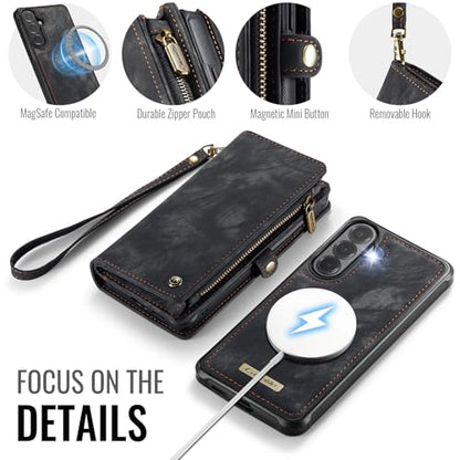 Compatible with Samsung Galaxy S26+ Plus Wallet Case with Magsafe with Zipper & Card Holder Strap Wristlet Detachable Magnetic Protective Back Case for Galaxy S26+ Plus 5G 6.9 Inch (Black) - color: (Detachable and Magsafe)-Black, size: S26+ Plus 6.9 Inch