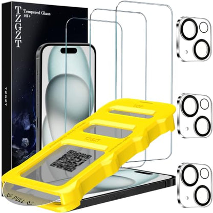 TZGZT 3 Pack Screen Protector for iPhone 15, Tempered Glass, Case Friendly - color: iPhone 15 Clear