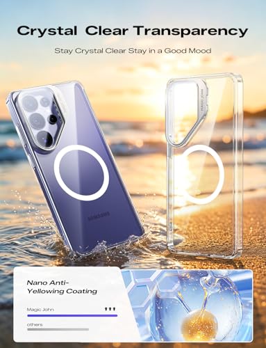 MAGIC JOHN Magnetic for Samsung Galaxy S26 Ultra Case with Stand, Fit for MagSafe, Phone Case for Samsung S26 Ultra, Clear Case with Camera Cover [Mil-Grade Protection] [Anti-Yellowing] Slim, Clear
