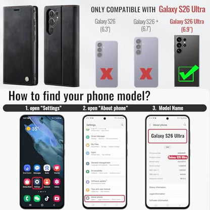 for Samsung Galaxy S26 Ultra 2in1 Detachable Wallet Case, Black | Compatible with Magsafe, Magnetic, RFID Blocking Card Holder, Shockproof, Kickstand, Wireless Charging, PU Leather Flip Cover - color: (Detachable 2 in 1)-Black, size: Galaxy S26 Ultra