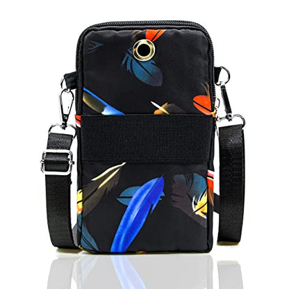 BIAOTIE Lightweight Small Crossbody bags Cell Phone Purses Travel Pouch Shoulder Bag for Women - color: Black Feathers