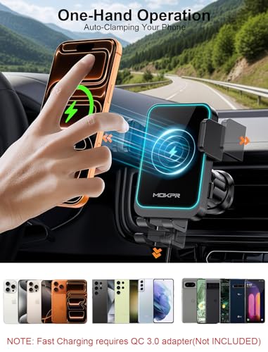 Wireless Car Charger Auto Clamping LED Car Charger Dash Windshield Air Vent - style: Dashboard