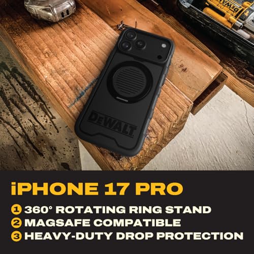 DEWALT Compatible iPhone 17 Pro Magnetic Case with Stand, Rugged Shockproof Cover w/ 360° Rotatable Ring Holder, Compatible with MagSafe iPhone 17 Pro Case Kickstand, Heavy-Duty Protective Black - size: iPhone 17 Pro