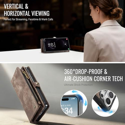Compatible with Samsung Galaxy S26 Ultra Wallet Case with Magsafe with Zipper & Card Holder Strap Wristlet Detachable Magnetic Protective Back Case for Galaxy S26 Ultra 5G 6.9 Inch (Brown) - color: (Detachable and Magsafe)-Brown, size: S26 Ultra 6.9 Inch