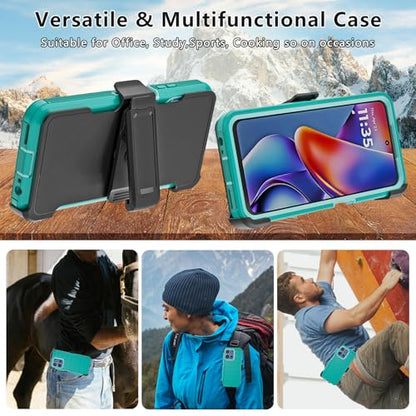 for Motorola Moto G 2026/2025 Case: for Moto G Play 2026 Case with Belt Clip Holster, Heavy Duty 3-Layer Military Grade Rugged Full Body Protection Cover (Teal) - color: Teal