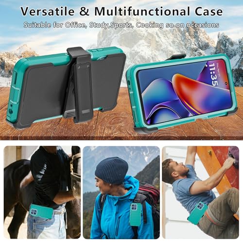 for Motorola Moto G 2026/2025 Case: for Moto G Play 2026 Case with Belt Clip Holster, Heavy Duty 3-Layer Military Grade Rugged Full Body Protection Cover (Teal) - color: Teal