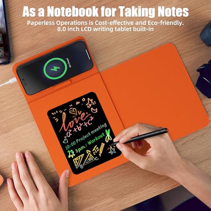 Foldable Travel Mouse Pad with 15W Qi Wireless Charger & Writing Tablet - color: Orange