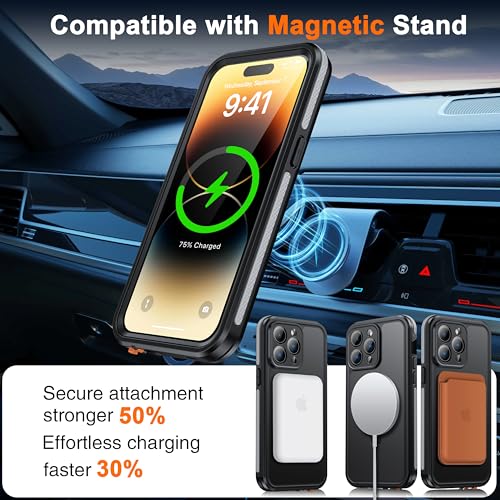 Oterkin Magnetic Stand for iPhone 14 Pro Max Case Waterproof IP68, Black - color: Black, size: iPhone 14 Pro Max