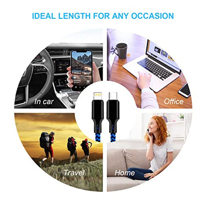 USB C to Lightning Cable, 5 Pack Fast PD iPhone Charger Cord (BlackBlue) - color: Black Blue, style: USB-C to L