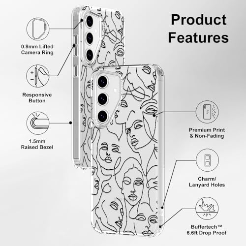 MOSNOVO Case for Samsung Galaxy S24 FE, [Buffertech 6.6ft Military-Grade Drop Protection] [Anti Peel Off Tech] Clear TPU Bumper Phone Case Cover Design - Abstract Face Line Art - color: Clear - Abstract Face Line Art, size: Samsung Galaxy S24 FE