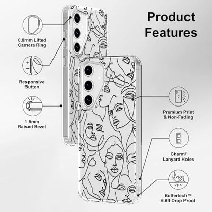 MOSNOVO Case for Samsung Galaxy S24 FE, [Buffertech 6.6ft Military-Grade Drop Protection] [Anti Peel Off Tech] Clear TPU Bumper Phone Case Cover Design - Abstract Face Line Art - color: Clear - Abstract Face Line Art, size: Samsung Galaxy S24 FE