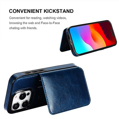 KIHUWEY Compatible with iPhone 15 Pro Wallet Case Credit Card Holder, Premium Leather Kickstand Flip Hidden Magnetic Clasp Durable Shockproof Protective Cover for iPhone 15 Pro 6.1 inch (Blue) - color: Blue