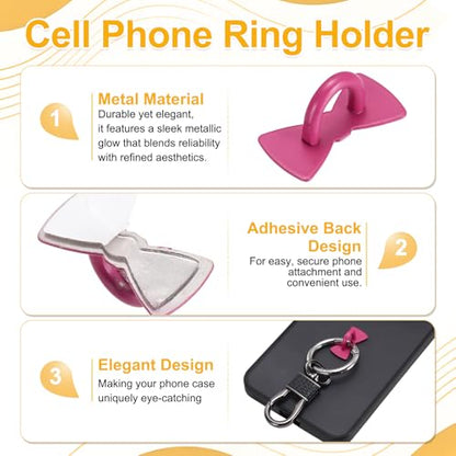 12Pcs Phone Ring Holder 1x0.5 Adhesive,Yellow/Green/Rose Red