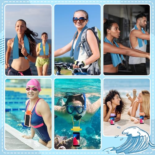 BBTO 24 Pcs Cooling Towels Waterproof Cell Phone Pouch Set 12 40" x 12" Blue Ice Towel for Neck and Face 12 6.7" Underwater Cellphone Dry Bag with Lanyard for Running Yoga Snorkeling Swimming - color: Blue