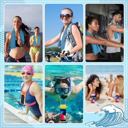 BBTO 24 Pcs Cooling Towels Waterproof Cell Phone Pouch Set 12 40" x 12" Blue Ice Towel for Neck and Face 12 6.7" Underwater Cellphone Dry Bag with Lanyard for Running Yoga Snorkeling Swimming - color: Blue