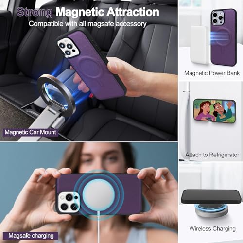 Magnetic Case for iPhone 13 Pro Max Wallet Compatible with Magsafe RFID Blocking Card Holder Detachable Phone Cover Kickstand Snap Strap Zipper Pocket PU Leather 6.7 inch (Purple) - color: Purple, size: iPhone 13 Pro Max