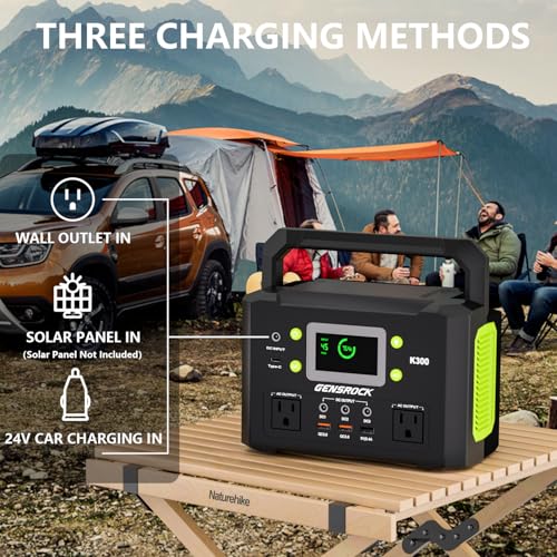 GENSROCK Portable Power Station,300W Pure Sine Wave Solar Generator - color: Gray Green