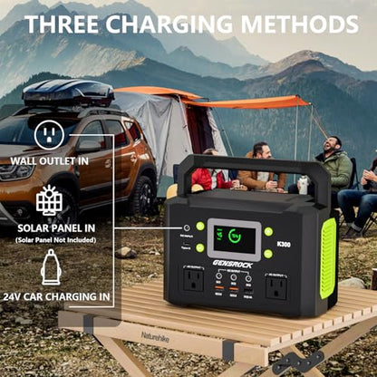 GENSROCK Portable Power Station,300W Pure Sine Wave Solar Generator - color: Gray Green