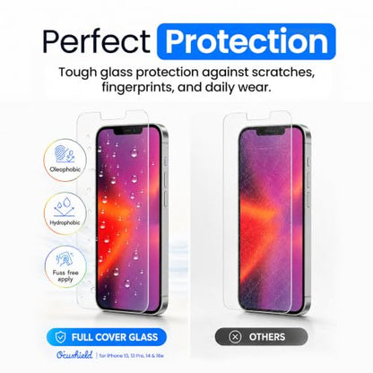 Ocushield Anti Blue Light Tempered Glass Screen Protector of iPhone 13, 13 Pro, 14 & 16E (6.1") – Blocks Blue Light, Prevents Eye Strain & Helps You Sleep Better, 9H Hardness & Case Friendly - size: iPhone 13 | 13 Pro | 14 | 16E
