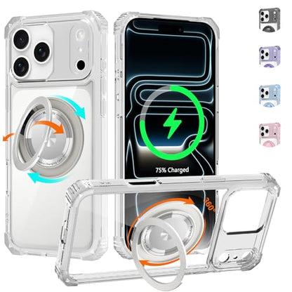 Clear Case for iPhone 17 Pro with Stand, Compatible with MagSafe | Military Grade Heavy Duty Cover with 360 Rotatable Ring Kickstand -260417 - color: Clear, size: iPhone 17 Pro