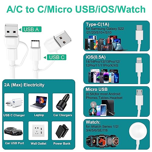 Multi Charging Cable 4 in 2 for Apple Watch Charger 6FT - style: i/b/c/w