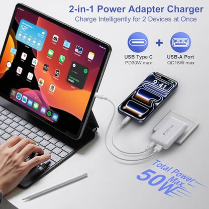 Slim Flat USB C Charger Block, OKRAY 3-Pack 50W Ultra-Thin Dual USB Charger - color: White - 3Pack